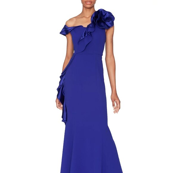WHITE TIE by Shani Women's Asymmetric Ruffled Sleeveless Gown Cobalt Blue - Picture 1 of 5